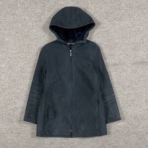 Vintage Weatherproof Black Microsuede Full Zip Hooded Fur Lined Jacket Women’s M